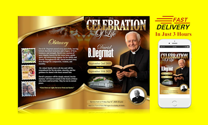 design funeral flyer, memorial and obituary program