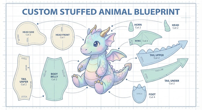 create custom plushie sewing patterns soft toy stuffed animal design blueprints