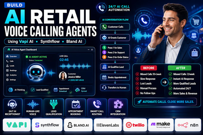 build ai retail voice calling agents using vapi ai, synthflow, and bland ai