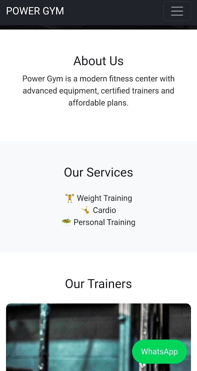 create a professional gym website with whatsapp and digital