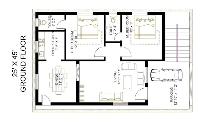 draw architectural blueprint for floor plan and  2d house plan