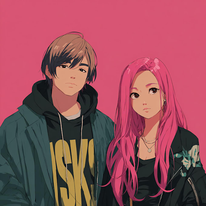 do a anime couple character art anime style