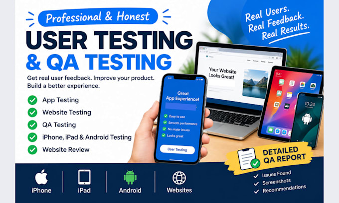 do user testing for app, website or webapp testing, website testing, app testing