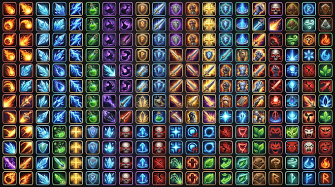 design 2d game icon, hand drawn assets, item, objects, props, hand paint skill