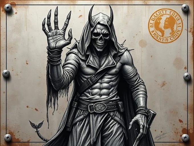 create a horror metal cover illustration with manual drawing