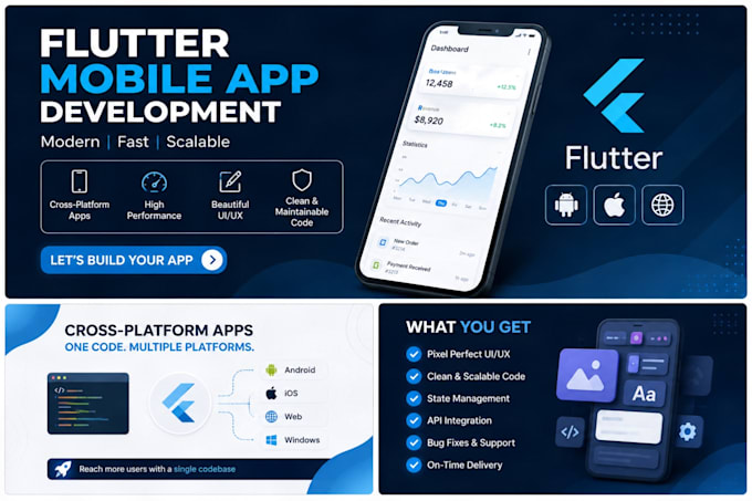 develop flutter android and ios apps with firebase and API integration