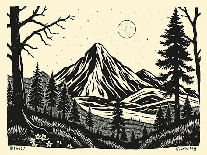 draw linocut illustration for tshirt design