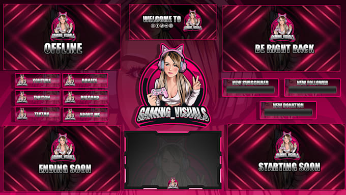 design twitch overlay, kick, twitch logo, animated stream overlay, screens