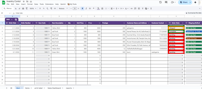 create an automated order and inventory management system in google sheets