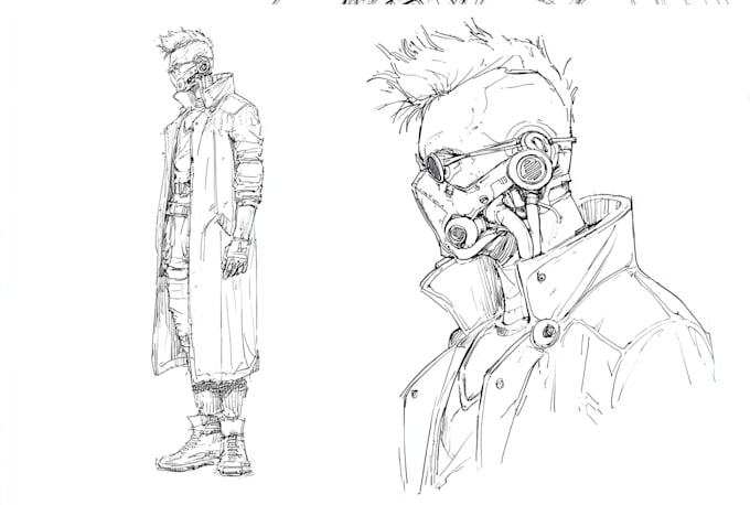 design cyberpunk character, sketch character design