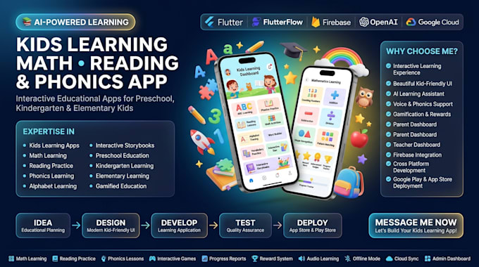 develop a kids learning app for math, reading, and phonics