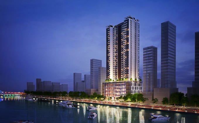 render 3d urban planning, profitable commercial space,8k exterior, cgi landscape
