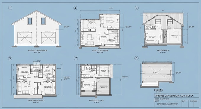 do garage conversion, adu, and deck blueprints architectural