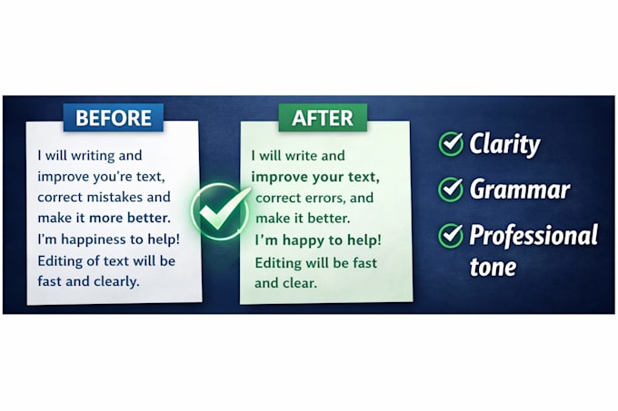 professional text editing and improvement,  fast and clear