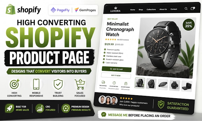 design shopify product page or landing page in pagefly