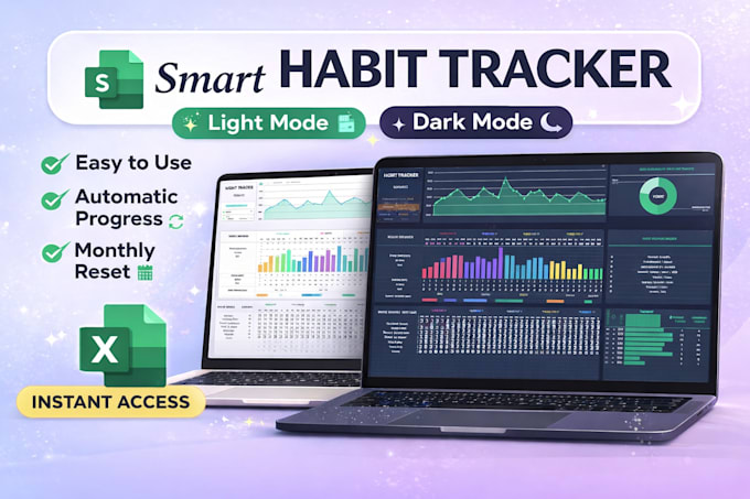 design habit tracker and goal tracker dashboard for excel