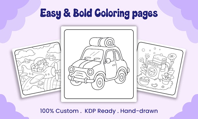 draw custom bold and easy coloring pages for KDP and print