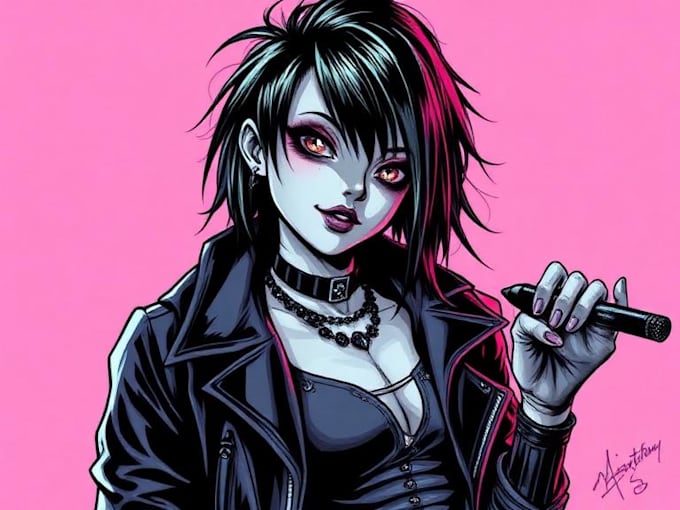 draw dark, punk, goth, horror character in comic like style