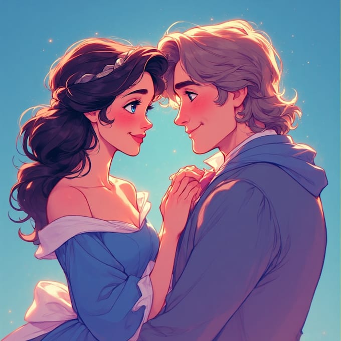 create a romantic couple portrait in my art style