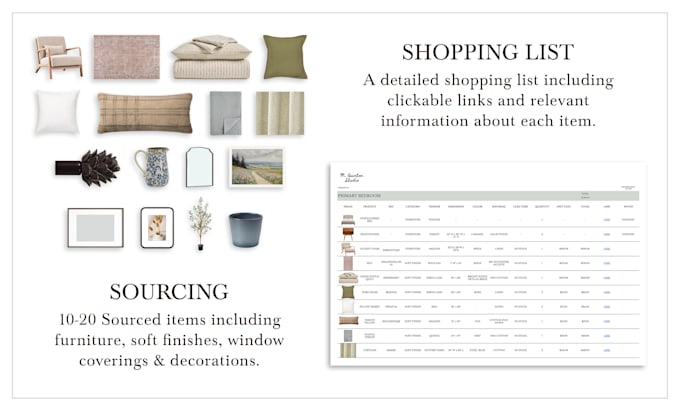 design your space and source the furniture and finishings