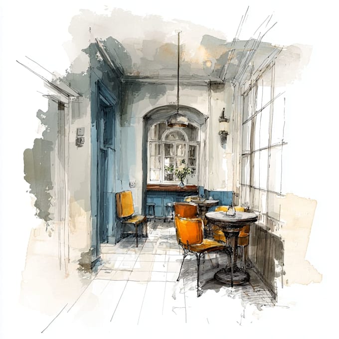do watercolor style architectural or interior illustration