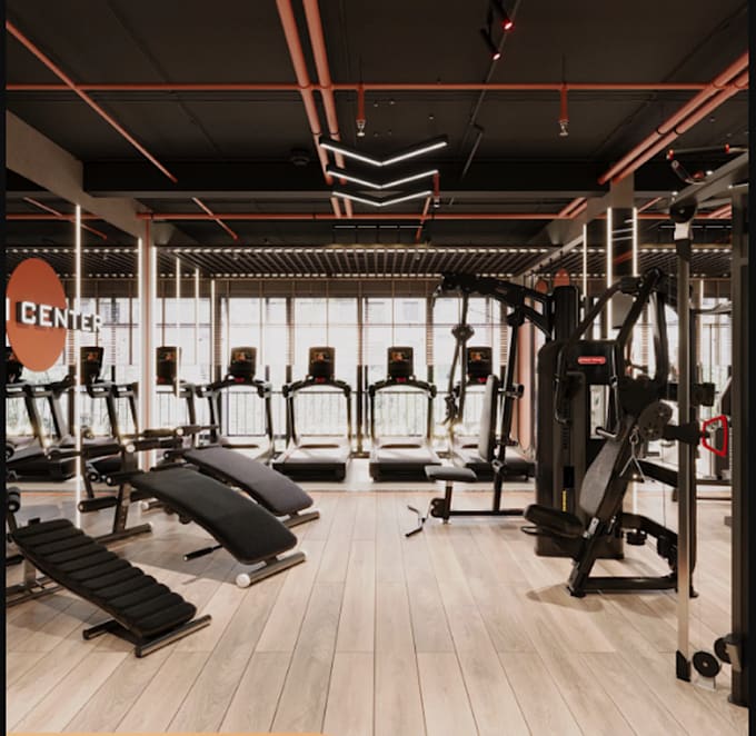 Design modern luxury 3d gym interior fitness center gym layout wellness ...