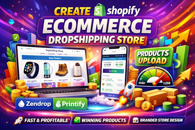 create shopify ecommerce dropshipping store products upload zendrop printify