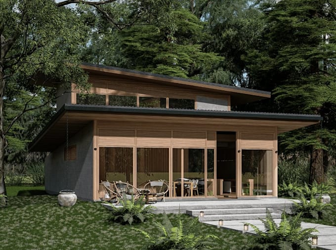 redesign modern modular house,prefab cabin building,site plan,mobile home render