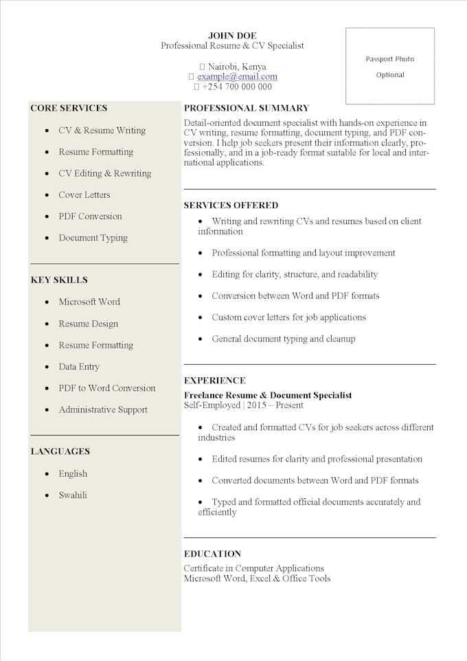 write and format a professional CV or resume