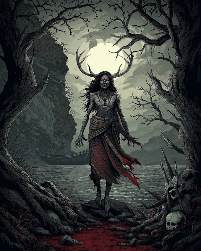 draw fantasy horror characters with dark cinematic style