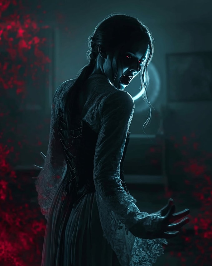 create terrifying horror illustrations and dark artworks