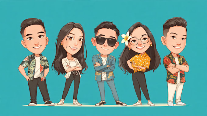 draw group cartoon, caricature based on your photo
