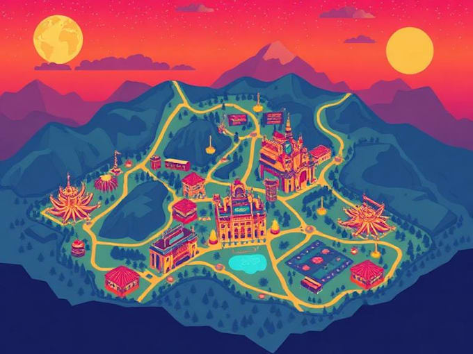 create a vector map illustration for events, festivals, and venues