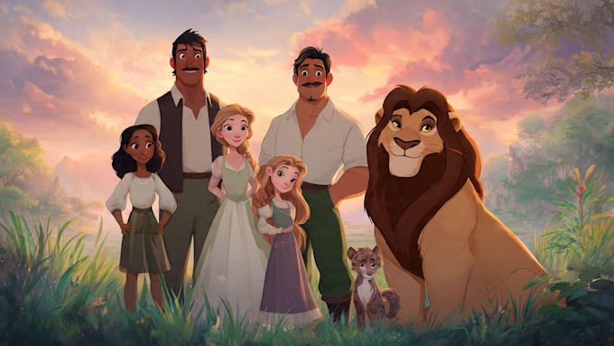 design a professional disney family portrait