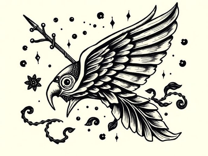 draw a custom linocut style flash tattoo design