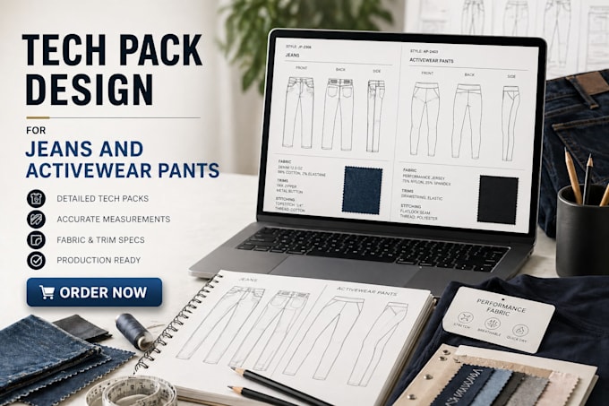 do tech pack design for jeans and activewear pants