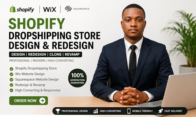 create shopify dropshipping store website design wix squarespace redesign
