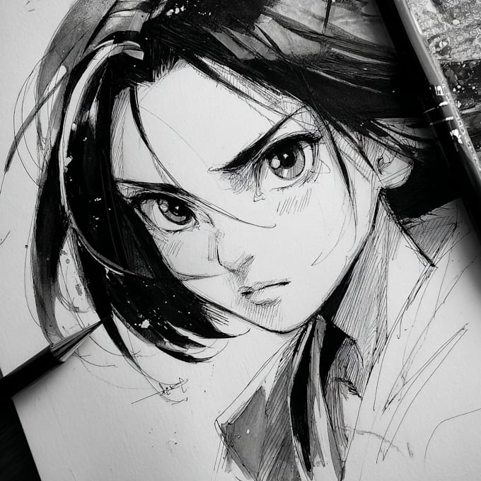 Black and white illustration in anime, manga style by Safedaaei | Fiverr
