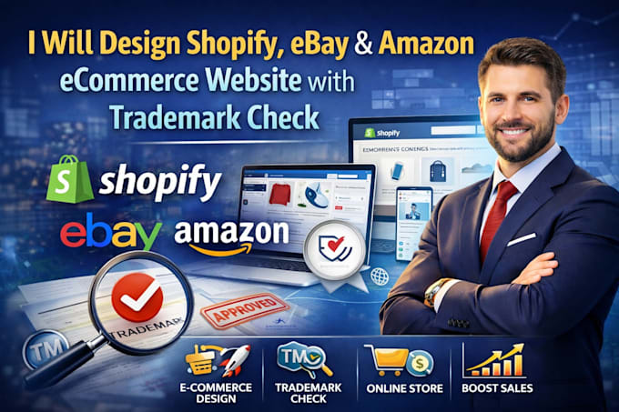 design shopify ebay and amazon ecommerce website with trademark check