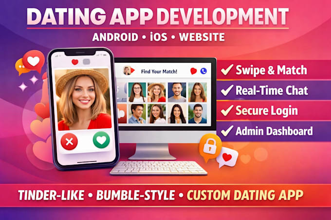 develop a modern dating app or dating website for android, ios or website