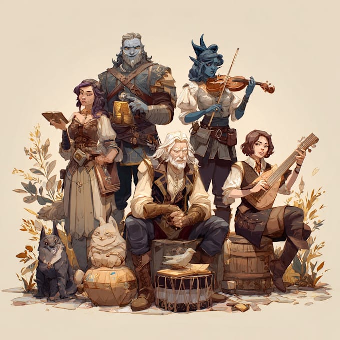 create a character design dnd party, game art, dnd character