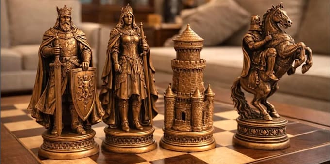 make 3d printable viking chess set,3d chess set figurine,3d custom miniature set