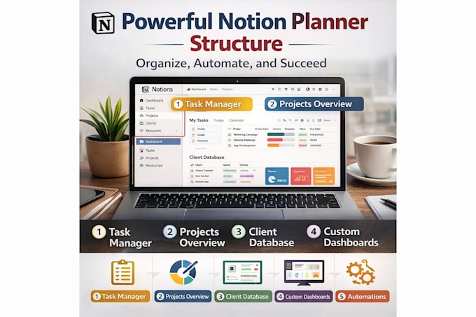 design professional notion workspace and dashboard