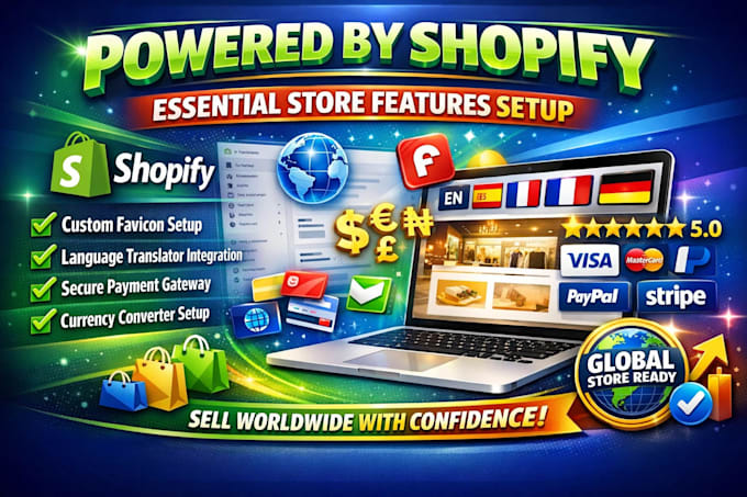 remove powered by shopify add favicon language currency payment  gateway setup