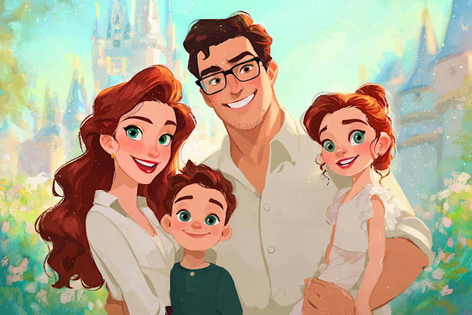 make a professional disney family portrait art