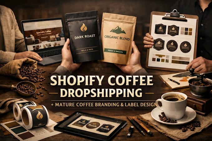 build shopify coffee dropshipping website roastify branding label store design