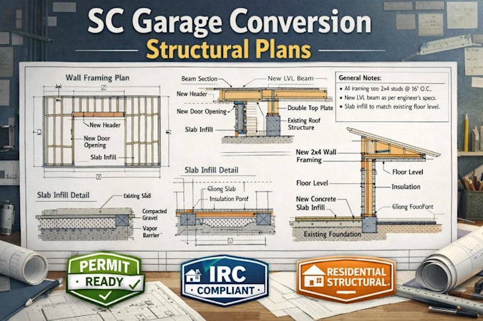 draft garage conversion structural plans for south carolina