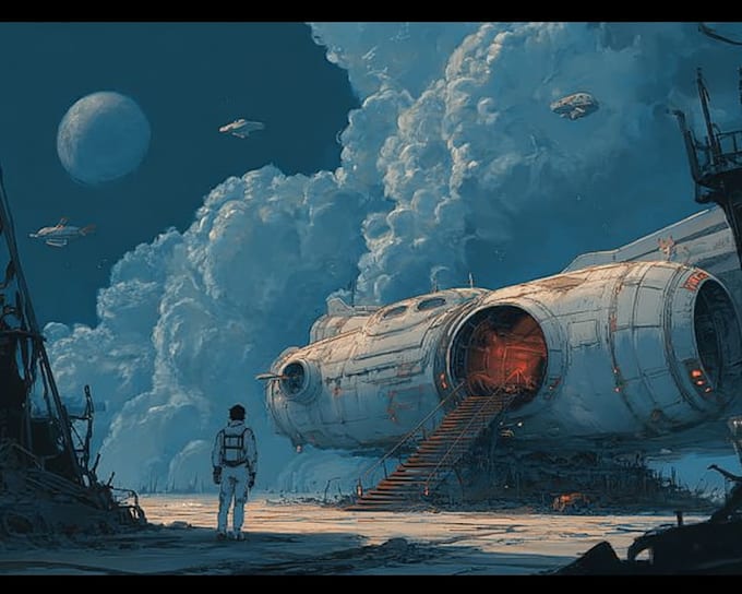 draw futuristic sci fi scenes and space concept art