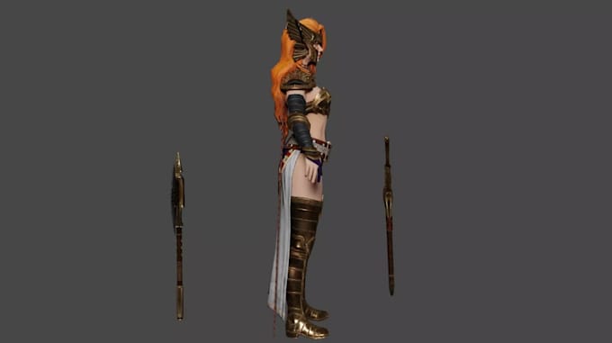 uv unwrap 3d game character,mid poly game model,asset retopology,female warrior