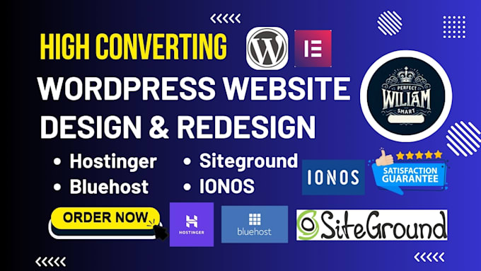design a bluehost, hostinger, godaddy, siteground, ionos wordpress website